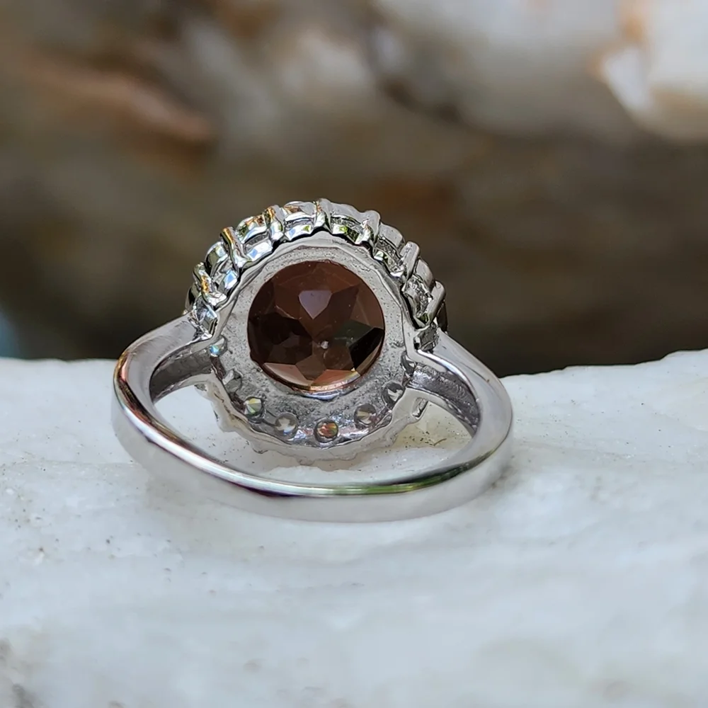 Solid Sterling 925 Silver Elegant Ring Alexandrite Stone White Topaz Crystals